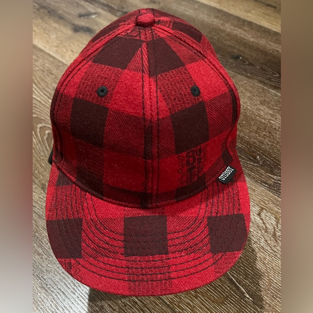 Stussy flannel buffalo plaid cap Stylish Red Checkered hat size small medium